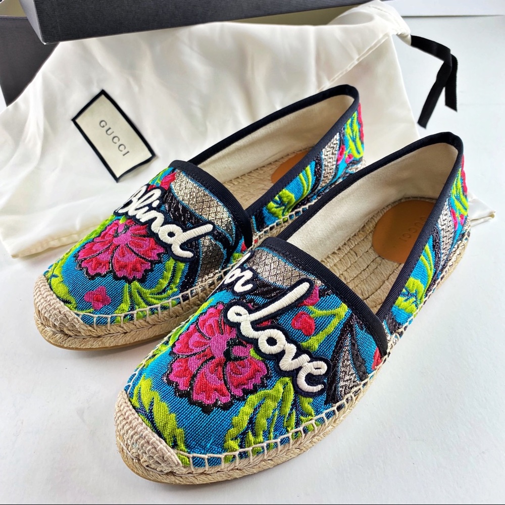 GUCCI Blind For Love Floral Brocade Espadrilles Authentic